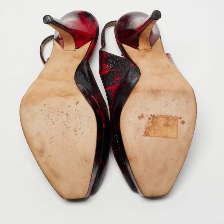 Pre Owned Jimmy Choo Red/Black Texture Leather Slingback Pumps Size 38  