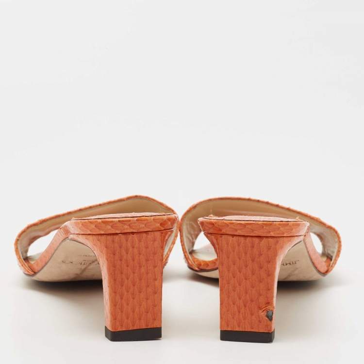 Pre Owned Jimmy Choo Orange Snakeskin K-Slide Sandals Size 37 