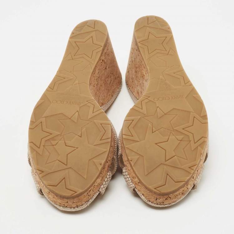 Pre Owned Jimmy Choo Beige Nubuck Leather Prima Cork Wedge Sandals Size 40