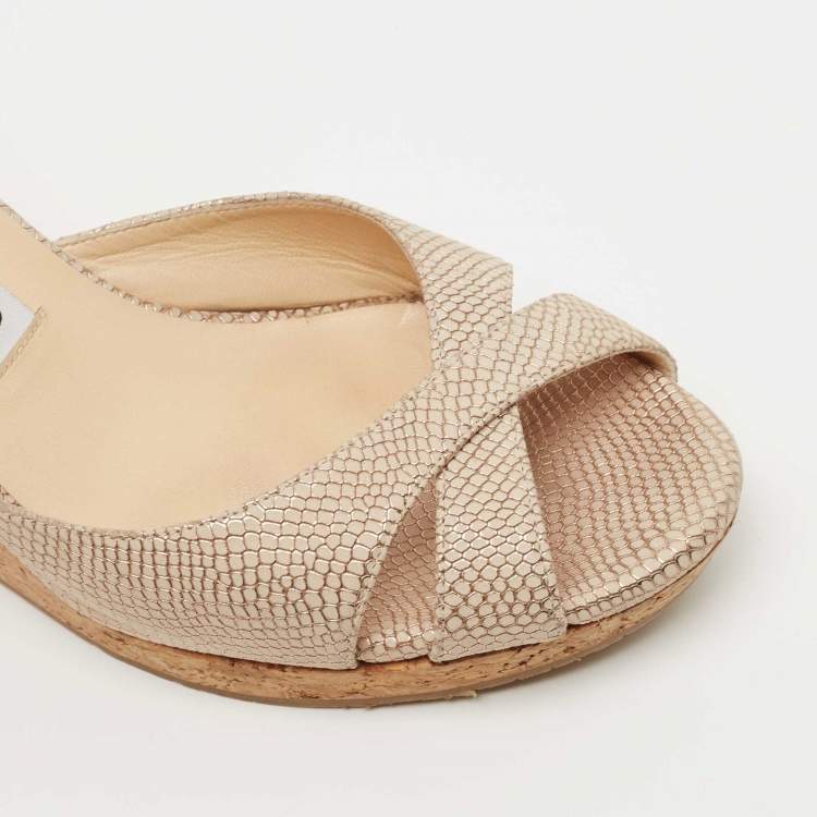 Pre Owned Jimmy Choo Beige Nubuck Leather Prima Cork Wedge Sandals Size 40