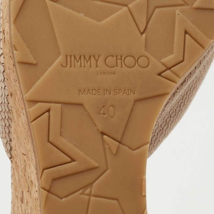 Pre Owned Jimmy Choo Beige Nubuck Leather Prima Cork Wedge Sandals Size 40