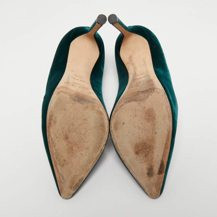 Pre Owned Jimmy Choo Dark Green Velvet Romy Pumps Size 35.5