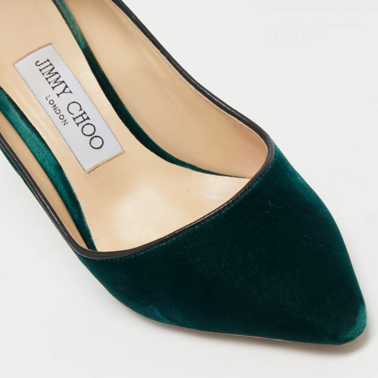 Pre Owned Jimmy Choo Dark Green Velvet Romy Pumps Size 35.5