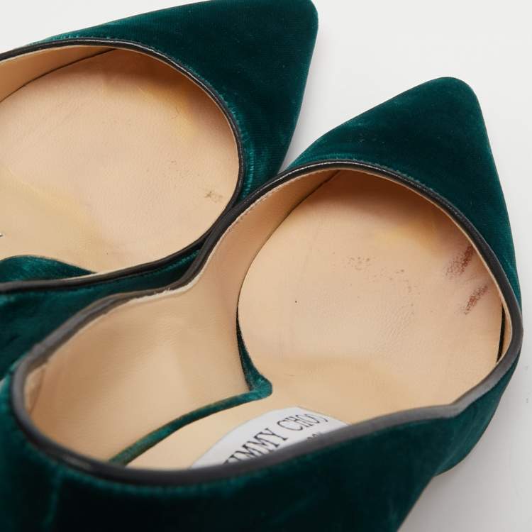 Pre Owned Jimmy Choo Dark Green Velvet Romy Pumps Size 35.5
