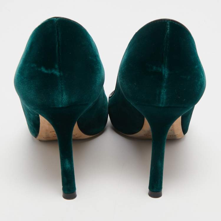 Pre Owned Jimmy Choo Dark Green Velvet Romy Pumps Size 35.5