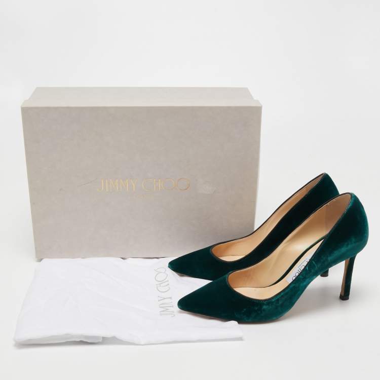 Pre Owned Jimmy Choo Dark Green Velvet Romy Pumps Size 35.5