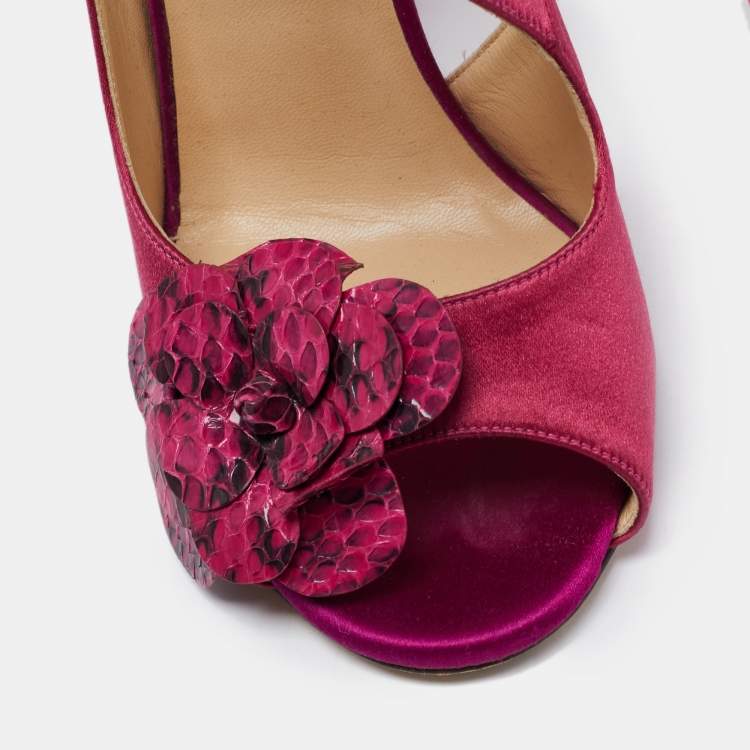 Pre Owned Jimmy Choo Pink Satin and Python Vera Sandals Size 37