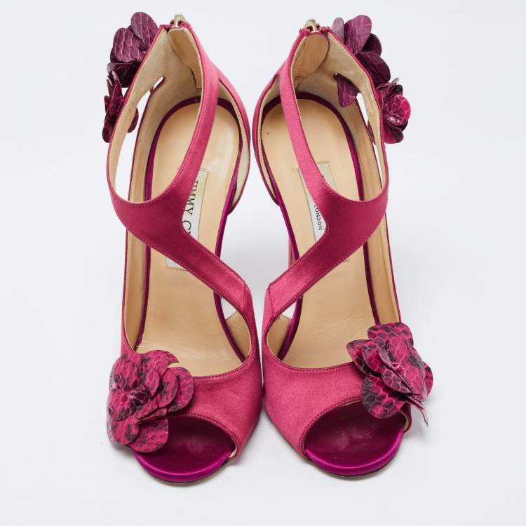 Pre Owned Jimmy Choo Pink Satin and Python Vera Sandals Size 37