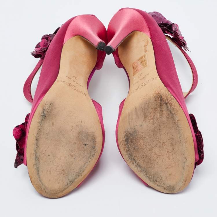 Pre Owned Jimmy Choo Pink Satin and Python Vera Sandals Size 37