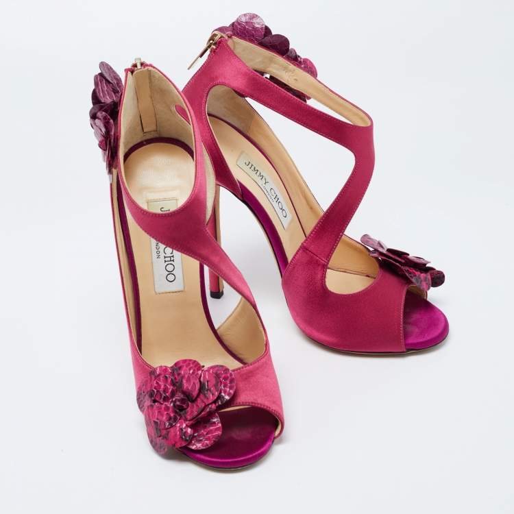 Pre Owned Jimmy Choo Pink Satin and Python Vera Sandals Size 37