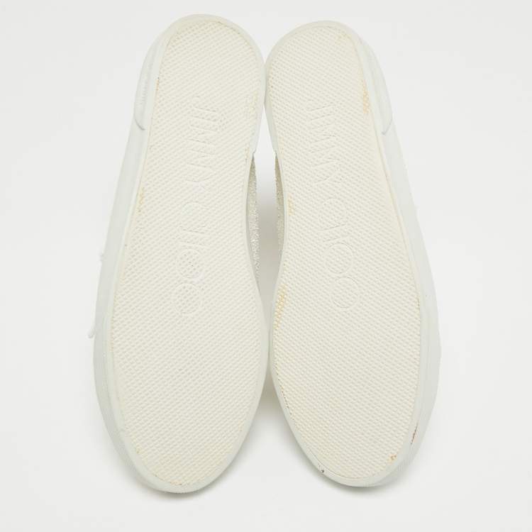 Pre Owned Jimmy Choo Off White Patent Leather and Coarse Glitter High Top Sneakers Size 39.5