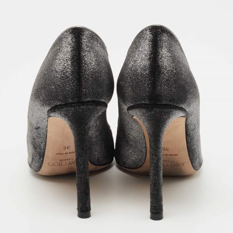 Pre Owned Jimmy Choo Dark Grey Metallic Velvet Romy Pumps Size 36