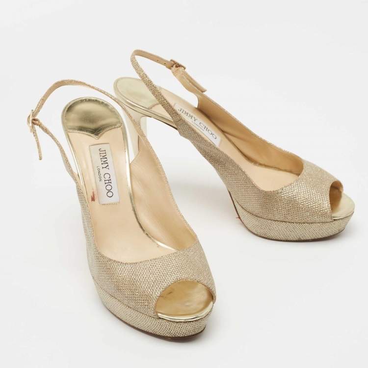 Pre Owned Jimmy Choo Gold Glitter Nova Peep Toe Slingback Sandals Size 41