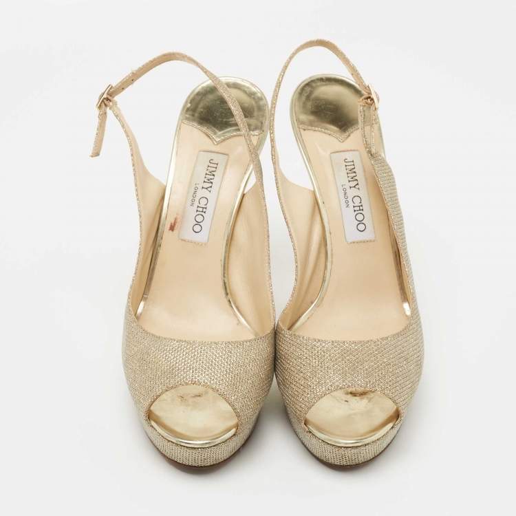 Pre Owned Jimmy Choo Gold Glitter Nova Peep Toe Slingback Sandals Size 41