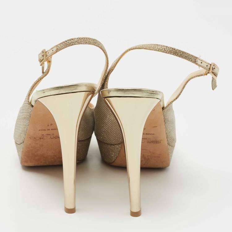 Pre Owned Jimmy Choo Gold Glitter Nova Peep Toe Slingback Sandals Size 41