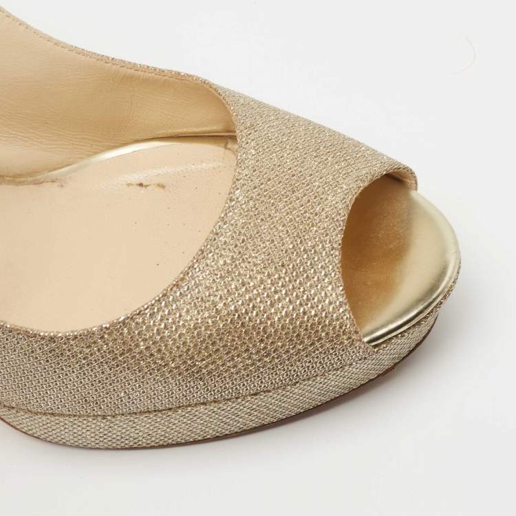 Pre Owned Jimmy Choo Gold Glitter Nova Peep Toe Slingback Sandals Size 41