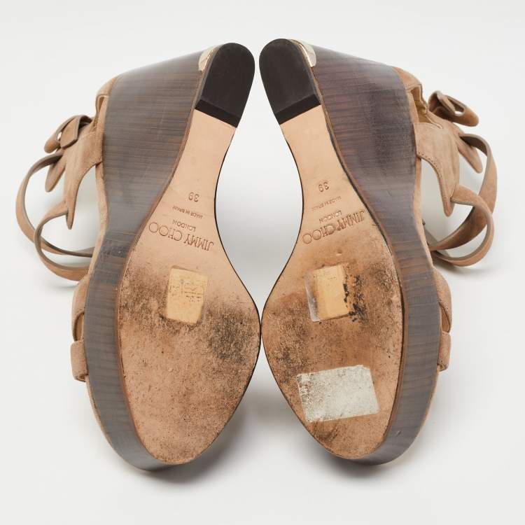 Pre Owned Jimmy Choo Brown Suede Platform Wedge Sandals Size 39