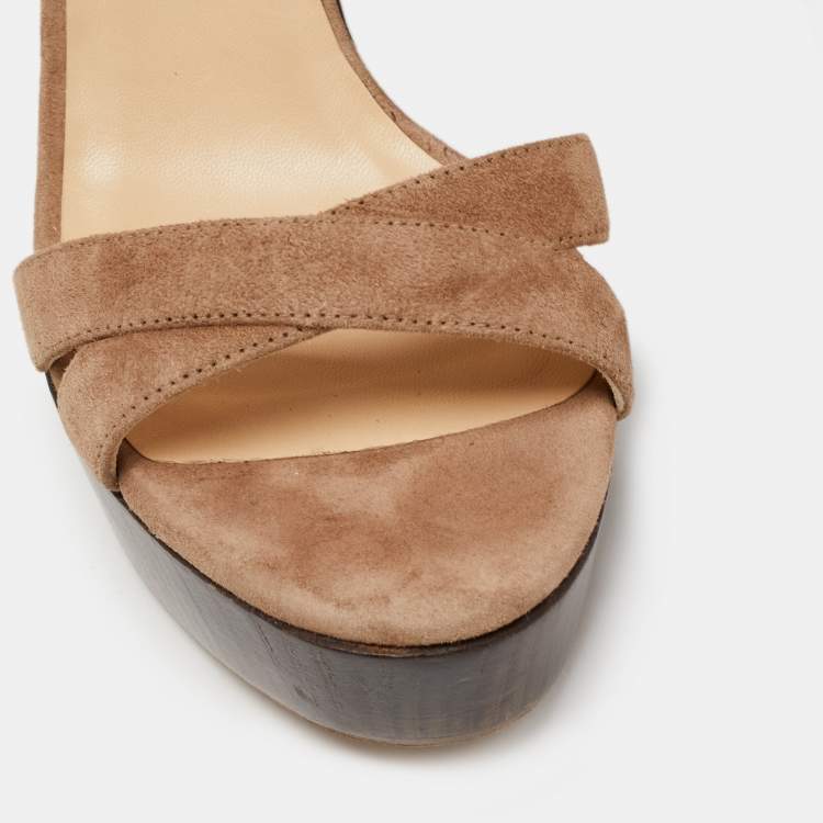 Pre Owned Jimmy Choo Brown Suede Platform Wedge Sandals Size 39