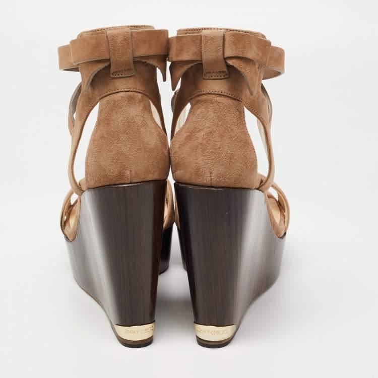 Pre Owned Jimmy Choo Brown Suede Platform Wedge Sandals Size 39