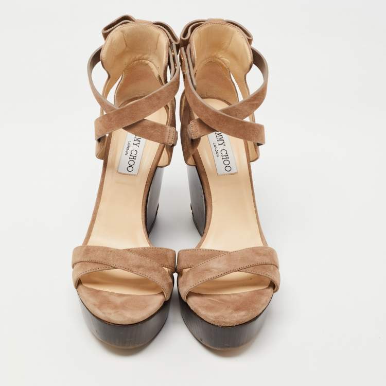 Pre Owned Jimmy Choo Brown Suede Platform Wedge Sandals Size 39