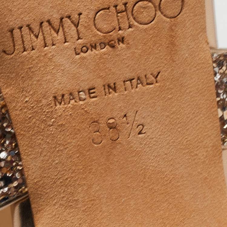 Pre Owned Jimmy Choo Metallic Coarse Glitter Louise Sandals Size 38.5