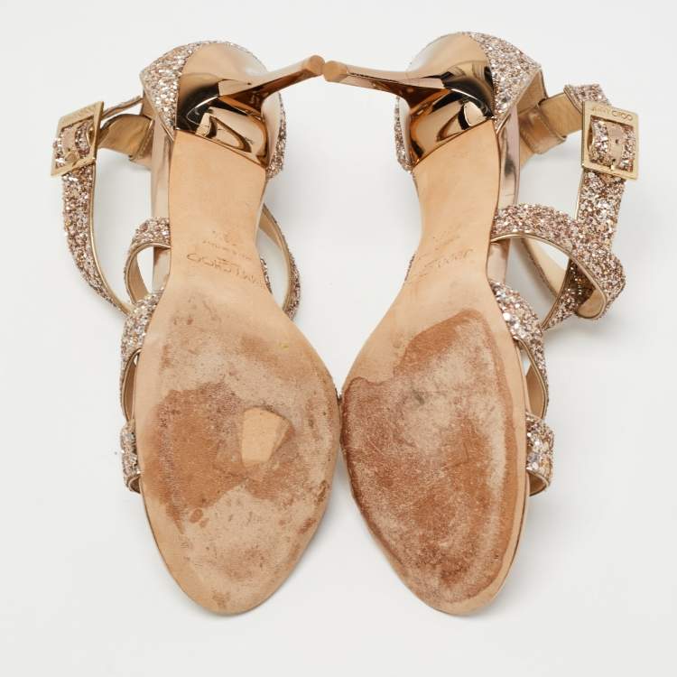 Pre Owned Jimmy Choo Metallic Coarse Glitter Louise Sandals Size 38.5
