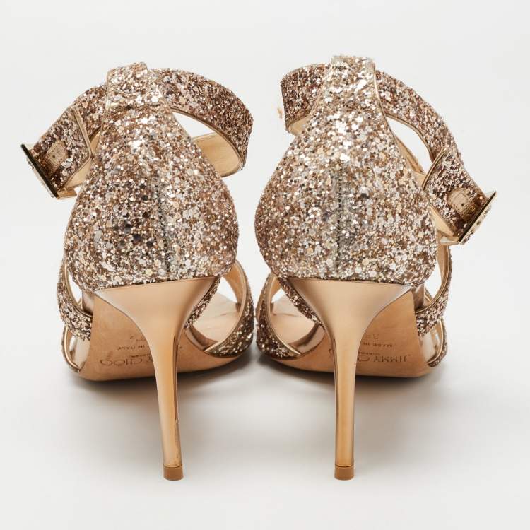 Pre Owned Jimmy Choo Metallic Coarse Glitter Louise Sandals Size 38.5