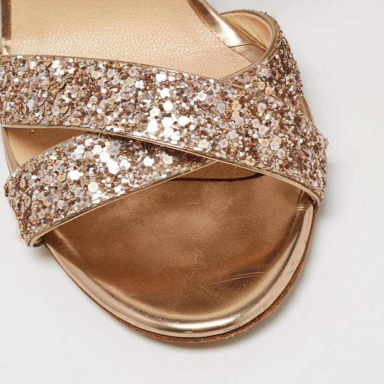 Pre Owned Jimmy Choo Metallic Coarse Glitter Louise Sandals Size 38.5