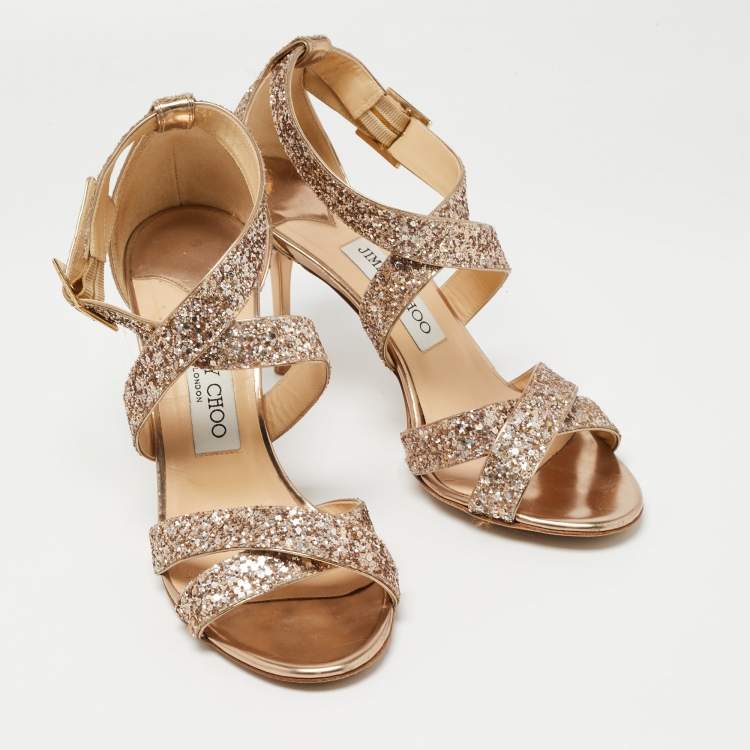 Pre Owned Jimmy Choo Metallic Coarse Glitter Louise Sandals Size 38.5