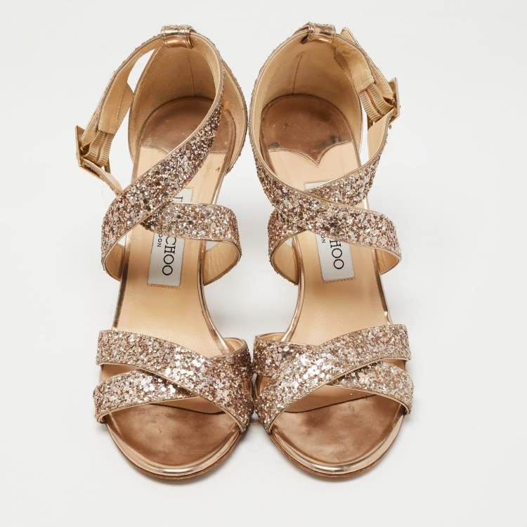 Pre Owned Jimmy Choo Metallic Coarse Glitter Louise Sandals Size 38.5