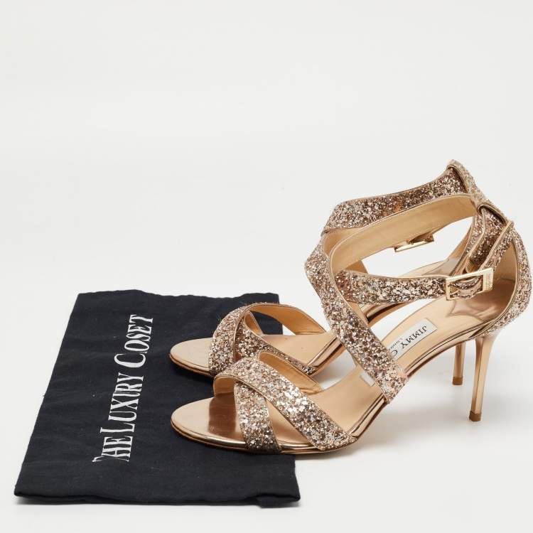 Pre Owned Jimmy Choo Metallic Coarse Glitter Louise Sandals Size 38.5