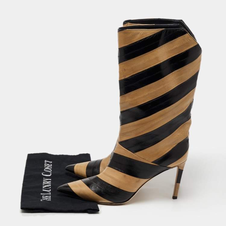 Pre Owned Jimmy Choo Black/Tan Striped Eel Beren Booties Size 43