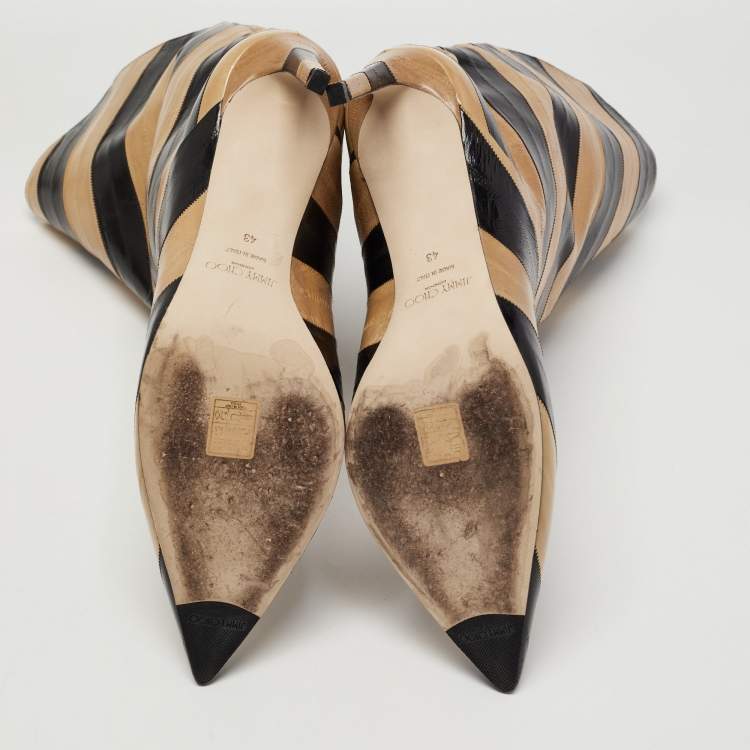 Pre Owned Jimmy Choo Black/Tan Striped Eel Beren Booties Size 43