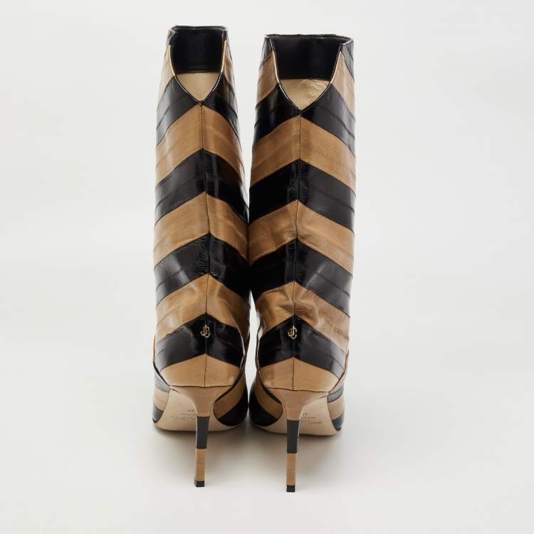 Pre Owned Jimmy Choo Black/Tan Striped Eel Beren Booties Size 43