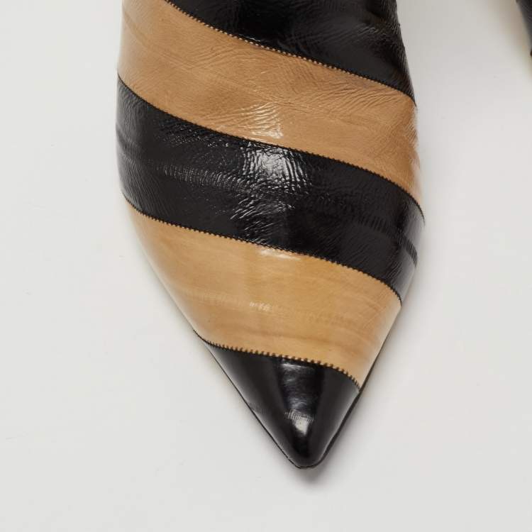 Pre Owned Jimmy Choo Black/Tan Striped Eel Beren Booties Size 43