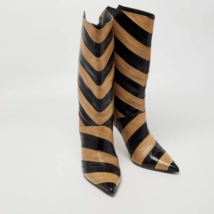 Pre Owned Jimmy Choo Black/Tan Striped Eel Beren Booties Size 43