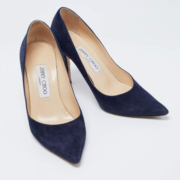 Pre Owned Jimmy Choo Navy Blue Suede Romy Pumps Size 36