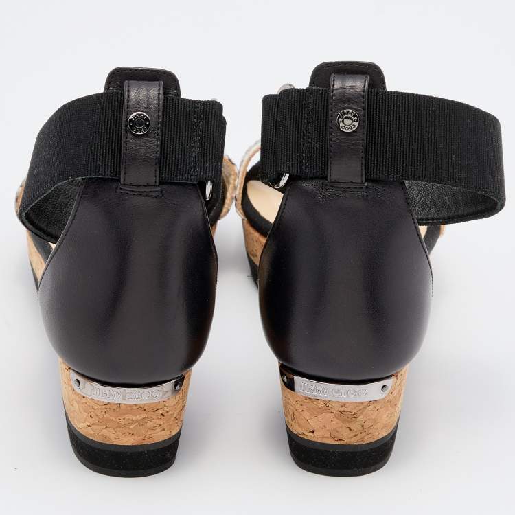 Pre Owned Jimmy Choo Black/Grey Snakeskin Leather Platform Ankle Strap Sandals Size 36