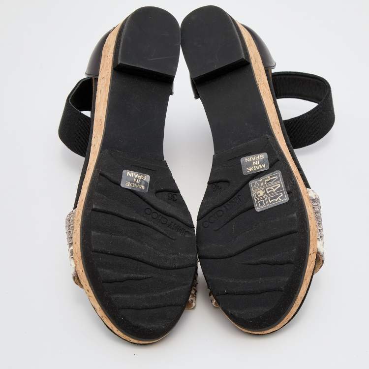 Pre Owned Jimmy Choo Black/Grey Snakeskin Leather Platform Ankle Strap Sandals Size 36
