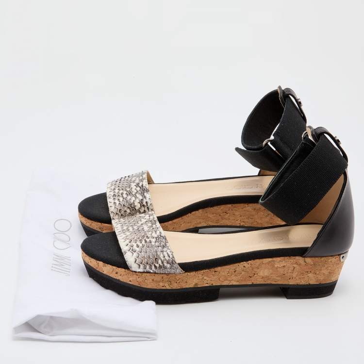 Pre Owned Jimmy Choo Black/Grey Snakeskin Leather Platform Ankle Strap Sandals Size 36