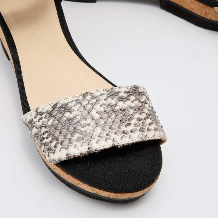 Pre Owned Jimmy Choo Black/Grey Snakeskin Leather Platform Ankle Strap Sandals Size 36