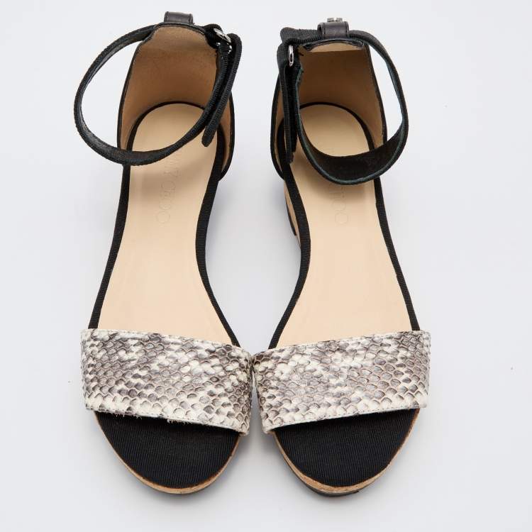 Pre Owned Jimmy Choo Black/Grey Snakeskin Leather Platform Ankle Strap Sandals Size 36