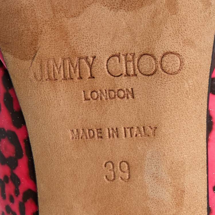 Pre Owned Jimmy Choo Pink Leopard Print Patent Leather Open Toe Pumps Size 39