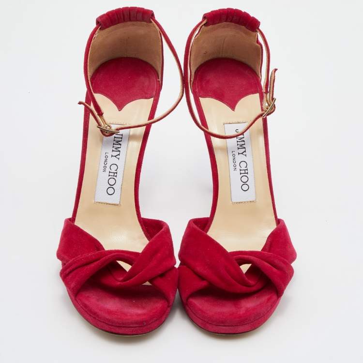 Pre Owned Jimmy Choo Magenta Pink Suede Criss Cross Ankle Strap Sandals Size 36.5