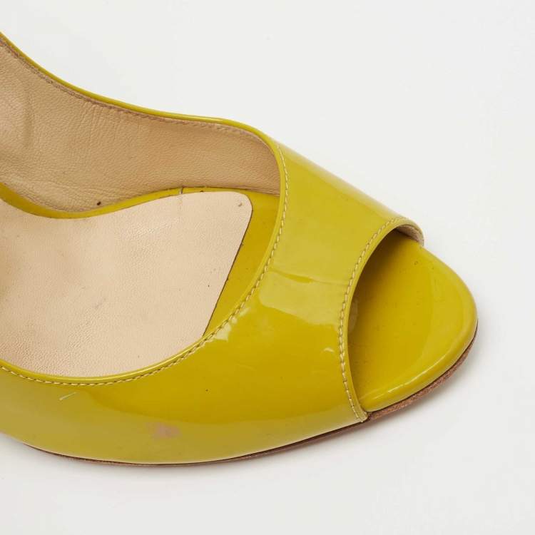Pre Owned Jimmy Choo Yellow Patent Leather Bello Peep Toe Wedge Pumps Size 38