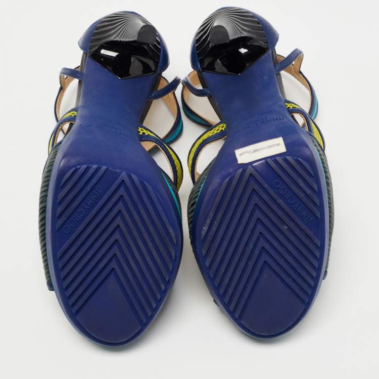 Pre Owned  Jimmy Choo Tricolor Leather and Suede Honeycomb Lythe Platform Sandals Size 37