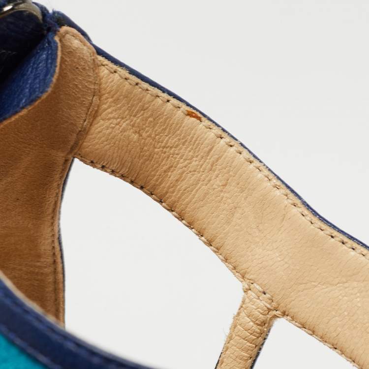 Pre Owned  Jimmy Choo Tricolor Leather and Suede Honeycomb Lythe Platform Sandals Size 37
