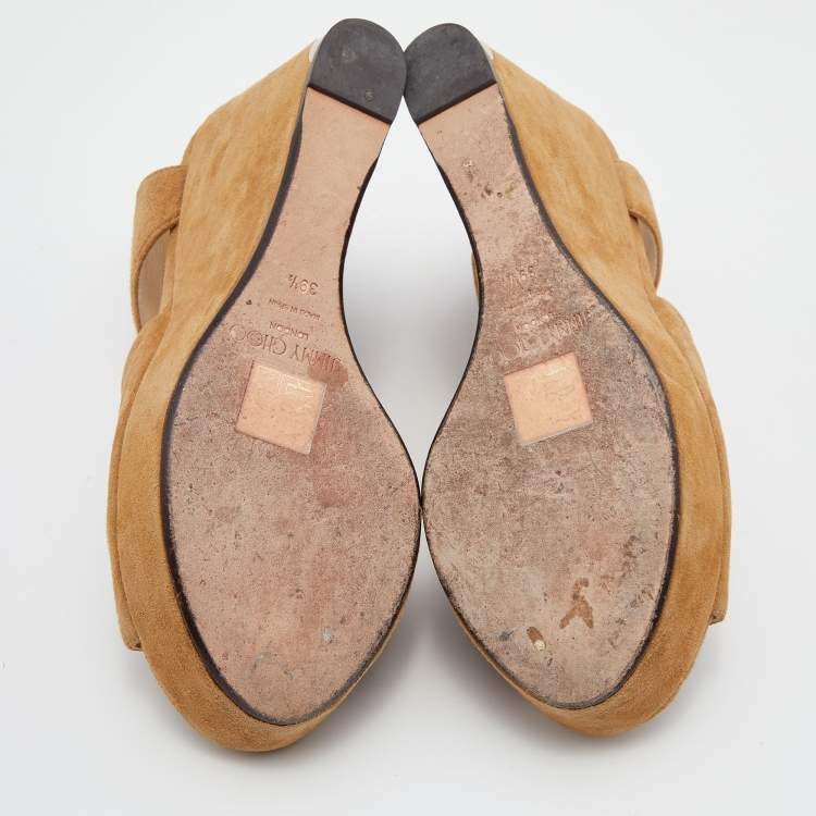 Pre Owned Jimmy Choo Brown Suede Naymee Platform Wedge Sandals Size 39.5