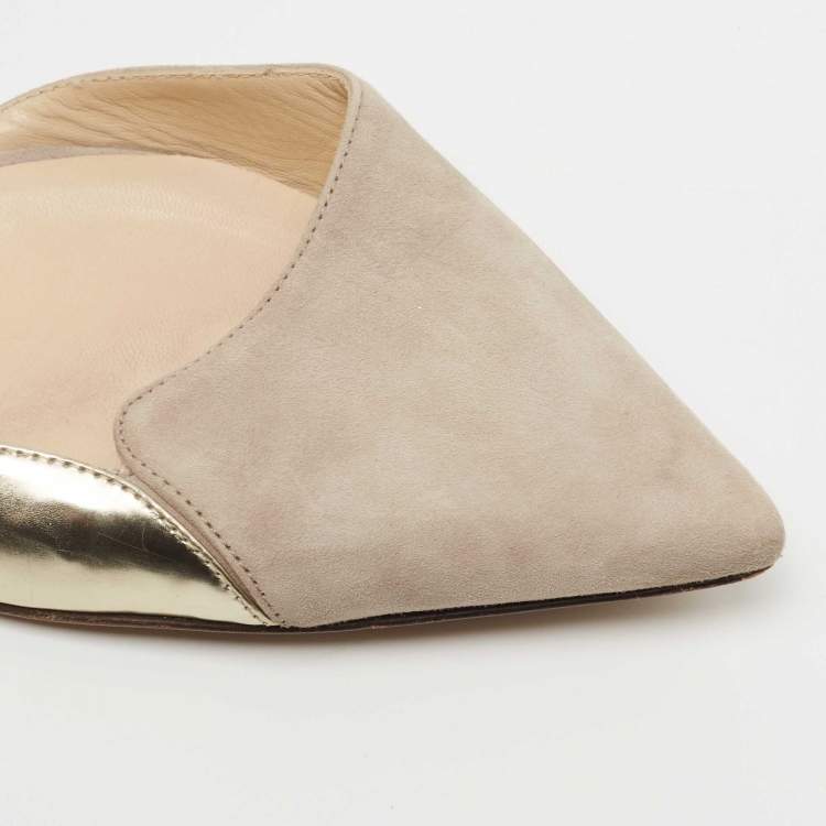 Pre Owned Jimmy Choo Grey/Gold Suede and Leather D'orsay Ballet Flats Size 40
