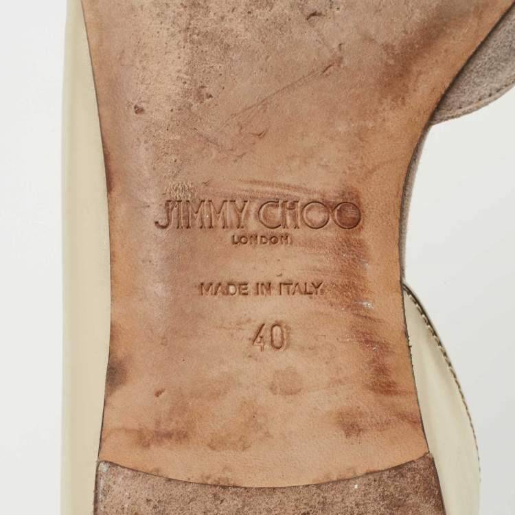 Pre Owned Jimmy Choo Grey/Gold Suede and Leather D'orsay Ballet Flats Size 40